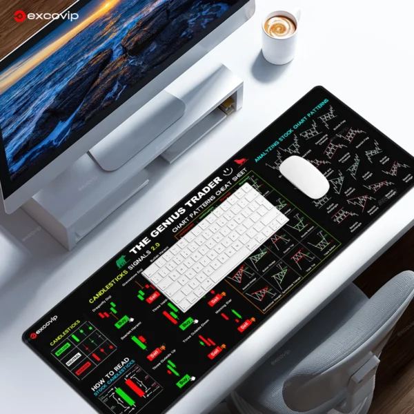 EXCO Stock Market Mouse Pad Large Trader Chart Candlestick Pattern Keyboard Mousepad Investor Desk Mat Stitched Edge Rubber Base - Image 9